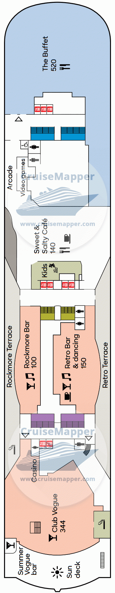 Viking Grace ferry Deck 10 - Restaurant-Casino-Bars-Sundeck