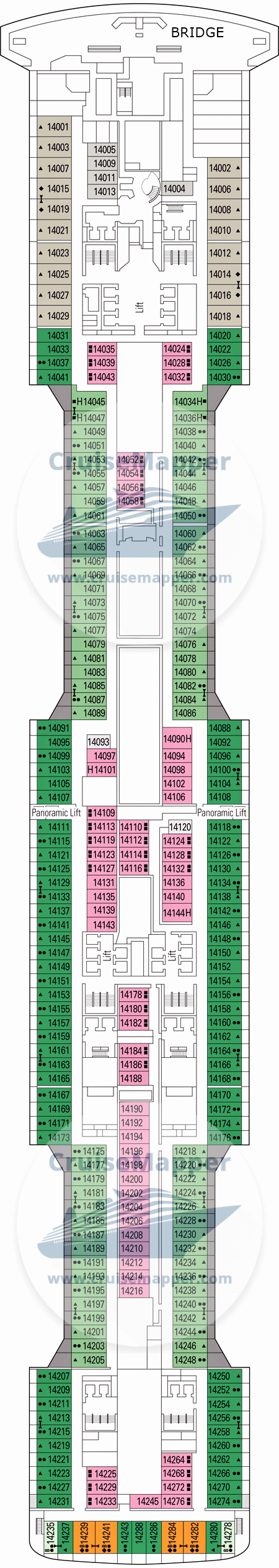 MSC Virtuosa Deck 14 - Tchaikovsky-Cabins-Bridge