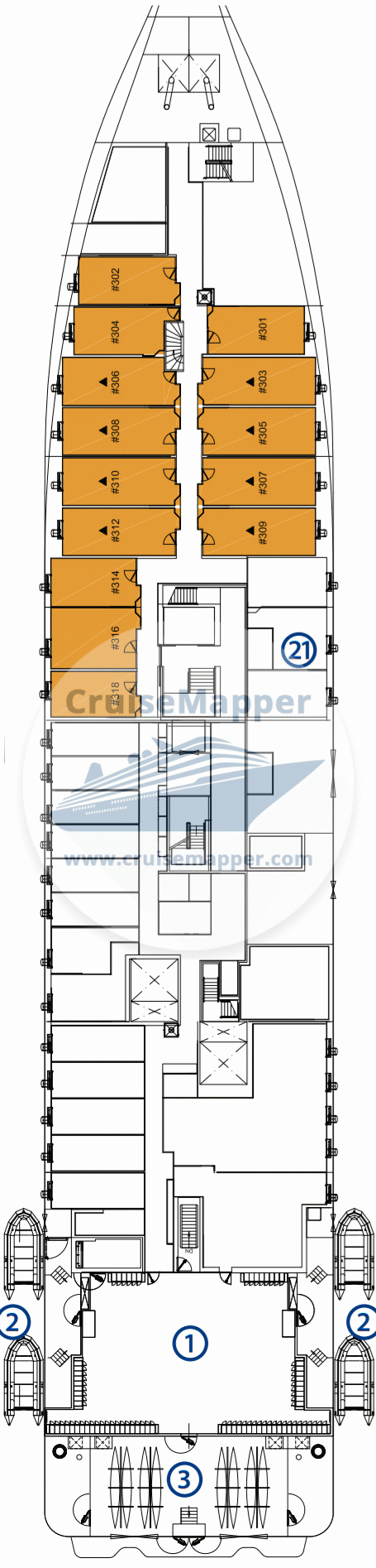 Greg Mortimer Deck 03 - Cabins-Marina-Hospital-Crew