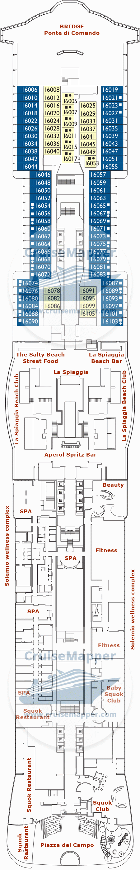 Costa Toscana Deck 16 - Lucca-Cabins-Spa-Gym-Bridge