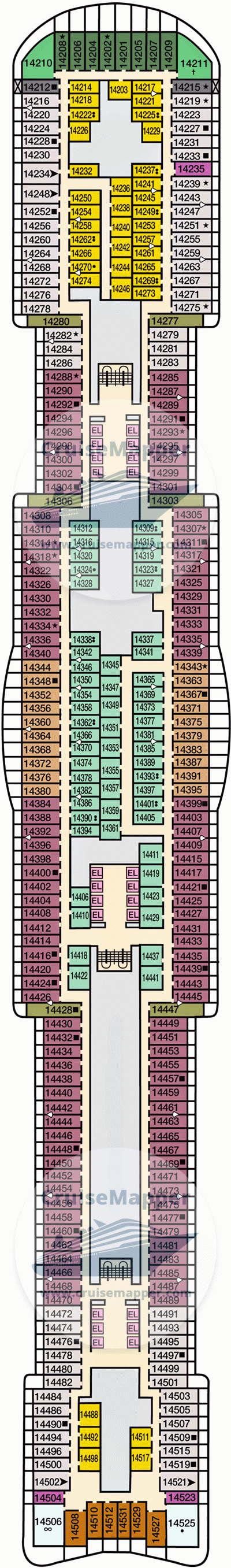 Carnival Celebration deck 14 plan | CruiseMapper