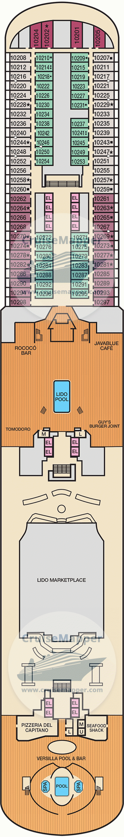 Carnival Firenze Deck 10 - Cabins-Lido-Pools