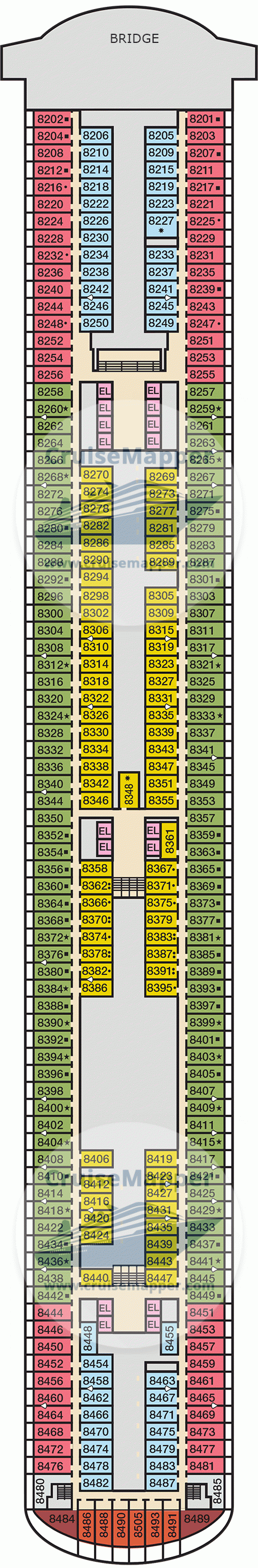 Carnival Firenze Deck 08 - Cabins-Bridge