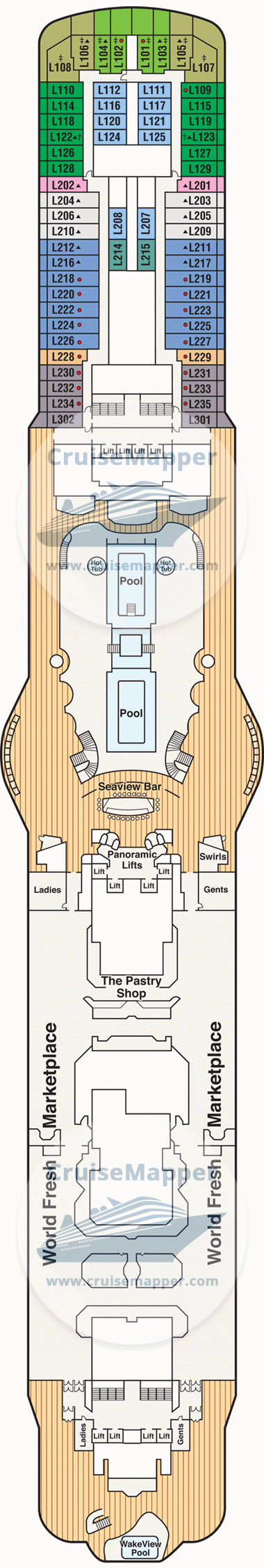 Sky Princess Deck 16 - Lido-Pools-Cabins