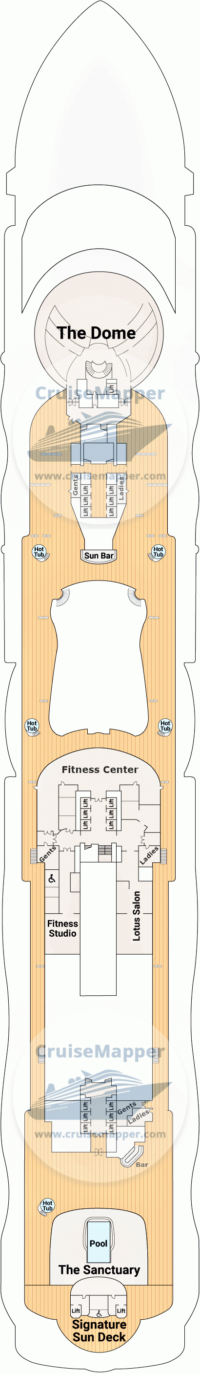 Sun Princess Deck 18 - Dome2-Sundeck2-Sanctuary-Pool-Fitness