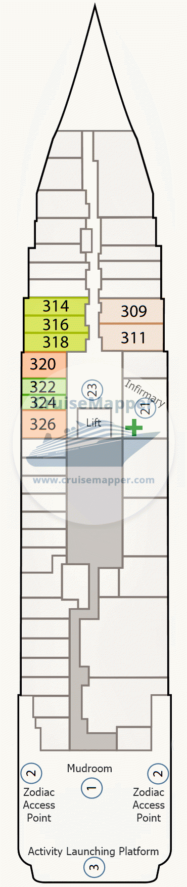 Ocean Discoverer Deck 03 - Cabins-Marina-Hospital-Crew