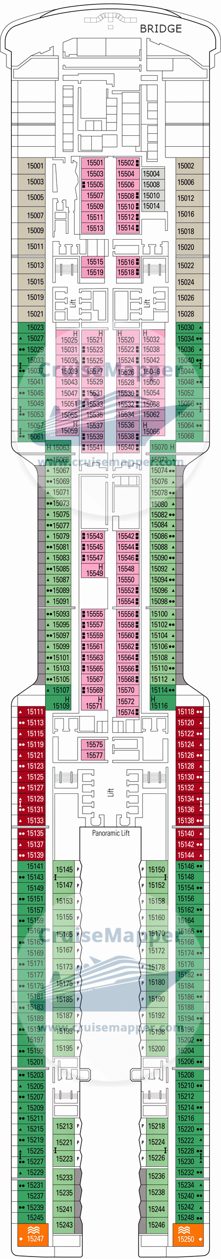 MSC World Asia Deck 15 - Cabins-Bridge