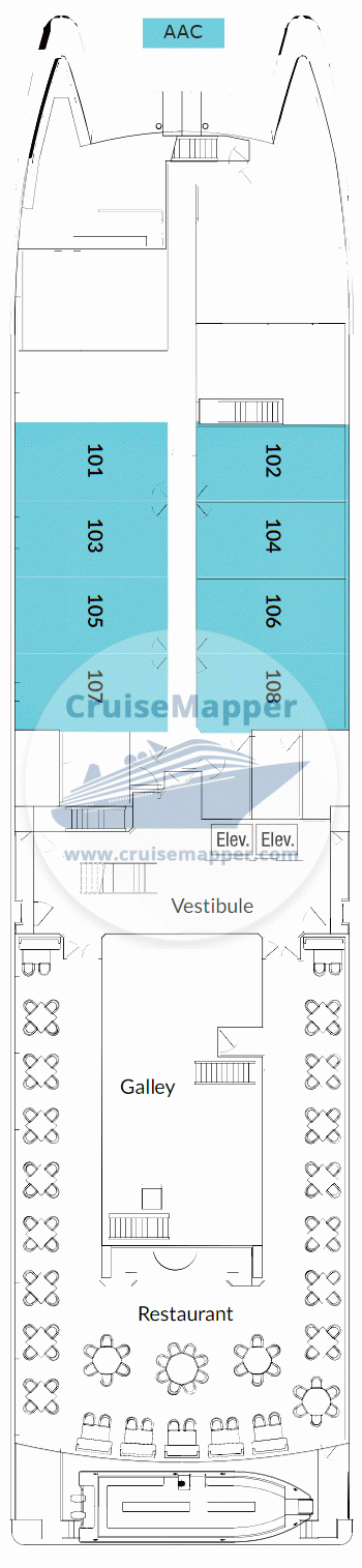 ACL American Glory Deck 01 - Cabins-Lobby-Restaurant-Crew