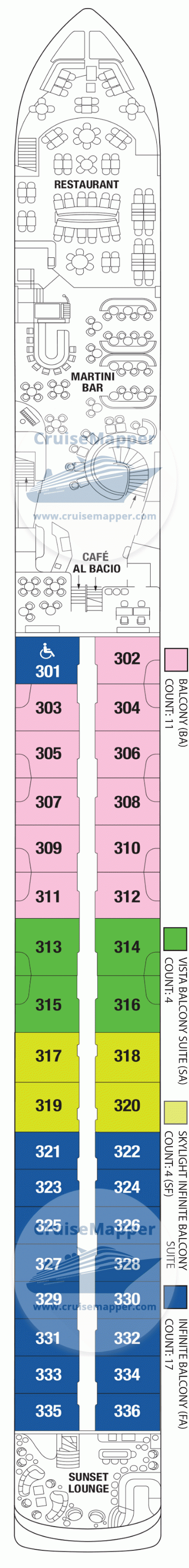 Celebrity Wanderer Deck 03 - Cabins-Restaurant2-Lounge2-Pool