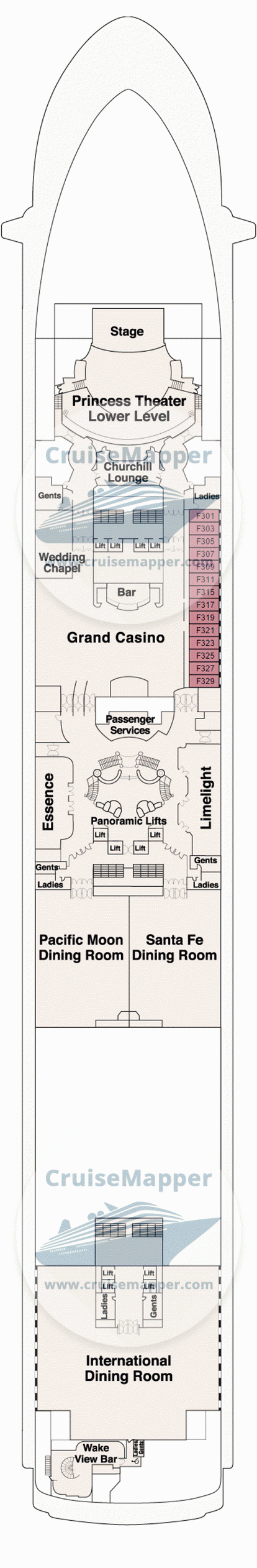 Diamond Princess Deck 06 - Fiesta-Cabins-Dining-Casino-Shops