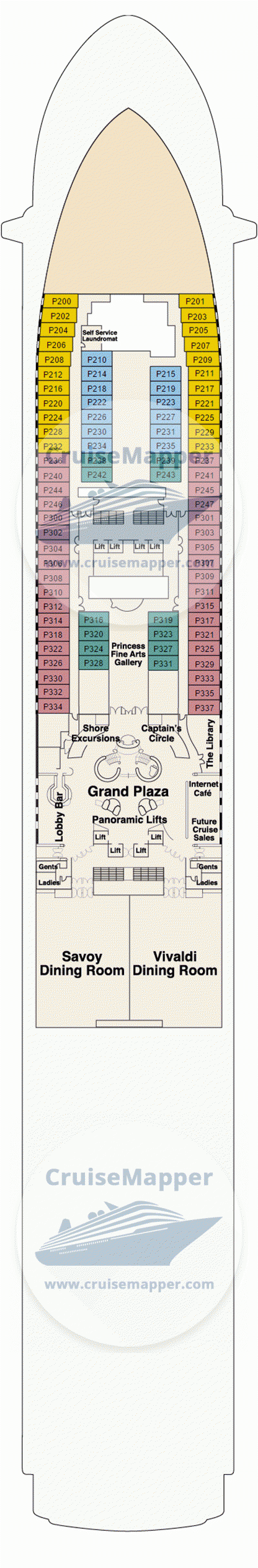 Diamond Princess Deck 05 - Plaza-Cabins-Dining-Lobby