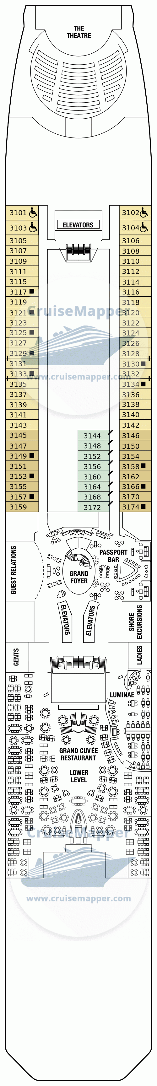 Celebrity Silhouette Deck 03 - Plaza-Cabins-Dining-Lobby