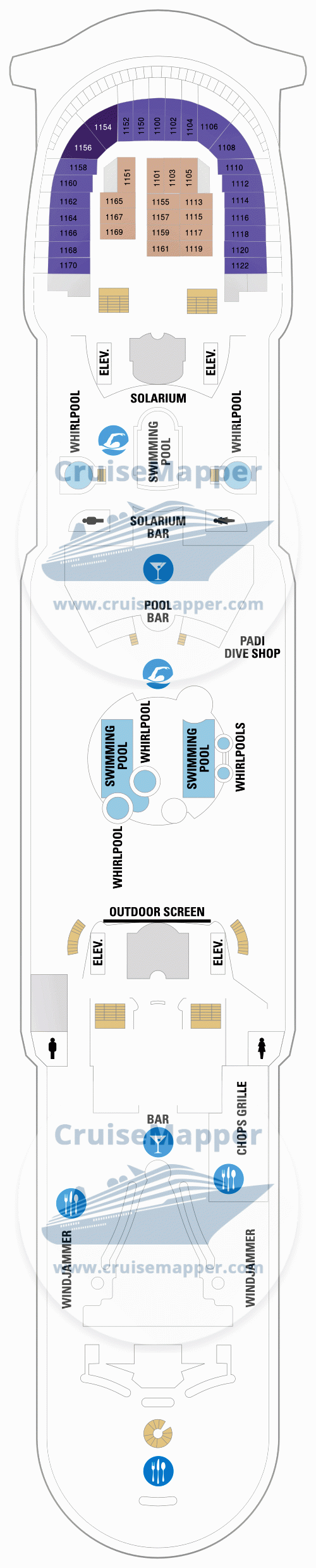 Voyager Of The Seas deck 11 plan | CruiseMapper