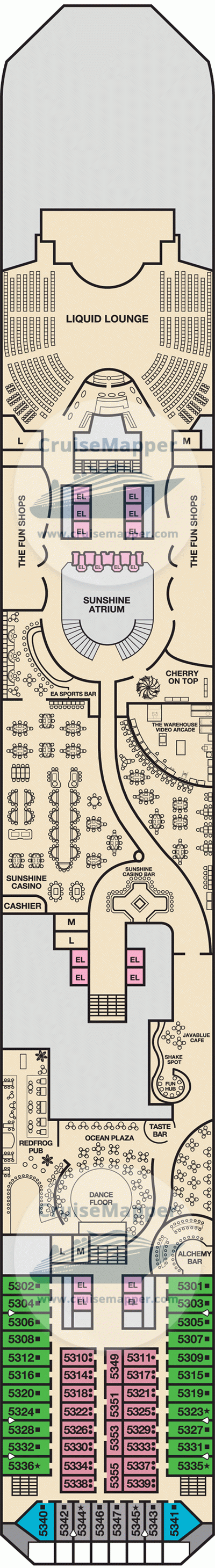 Carnival Sunshine Deck 05 - Promenade-Lounge-Casino-Shops-Cabins