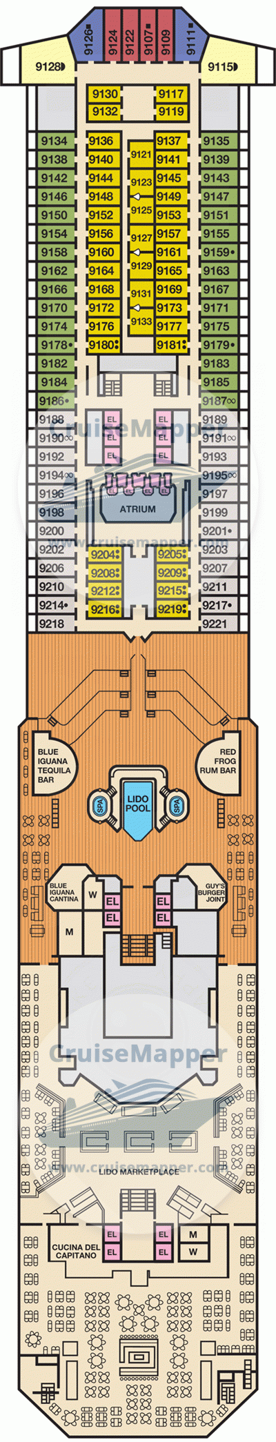 Carnival Sunshine Deck 09 - Lido-Pools-Cabins