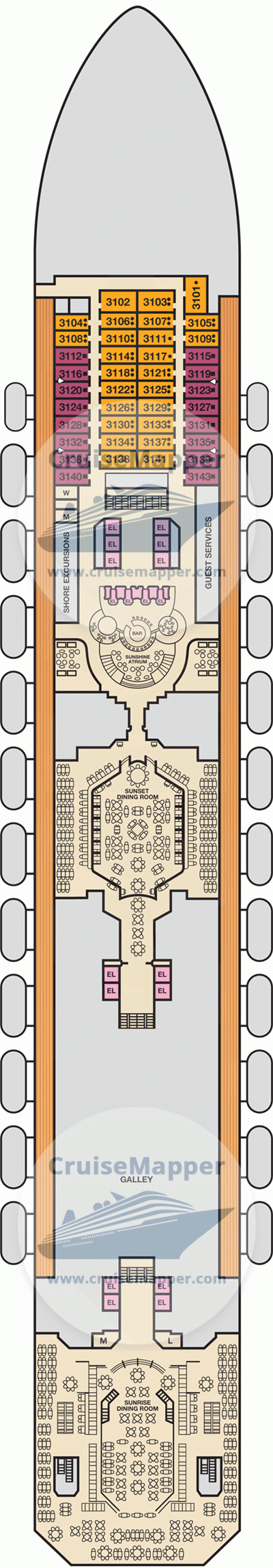 Carnival Sunshine Deck 03 - Lobby-Dining-Cabins