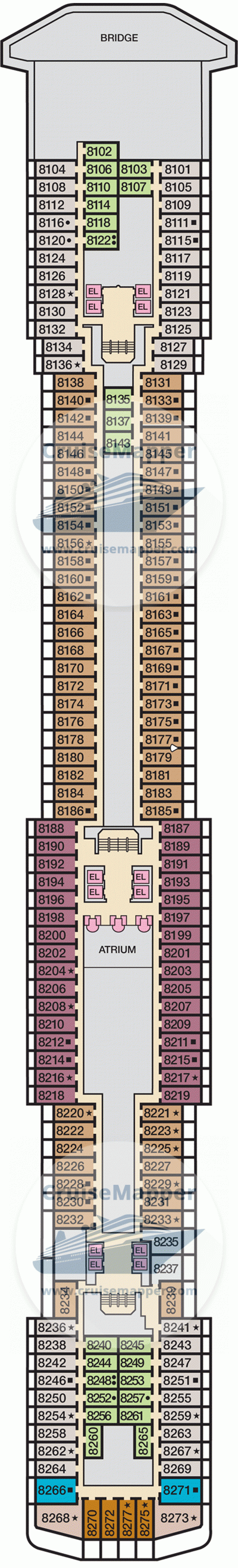 Carnival Spirit Deck 08 - Panorama-Cabins-Bridge