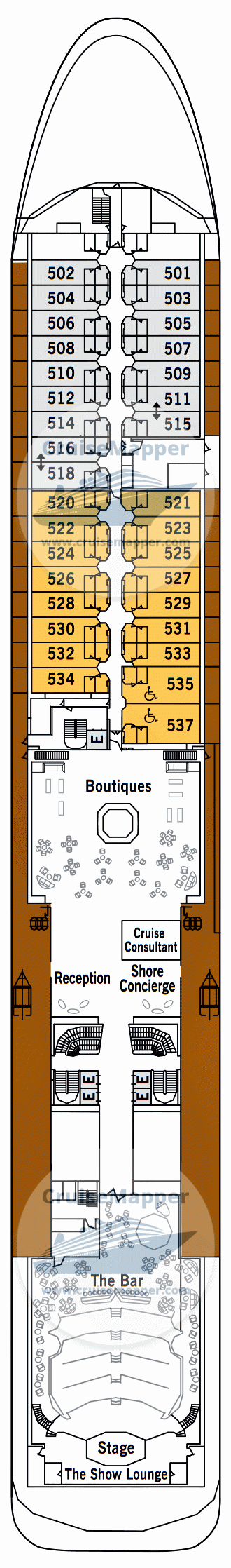 Silver Whisper Deck 05 - Lobby-Cabins-Shops