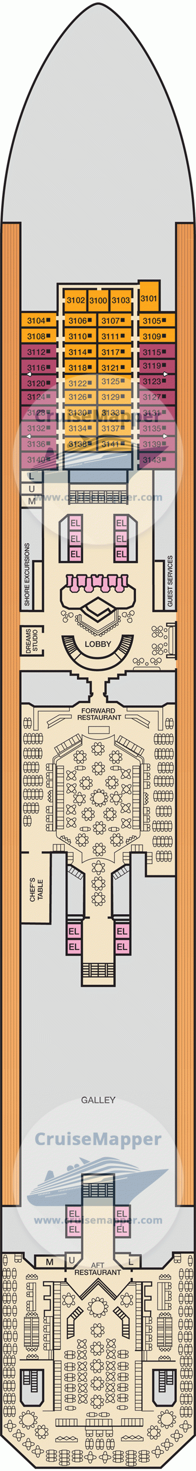 Carnival Sunrise Deck 03 - Lobby-Dining-Cabins