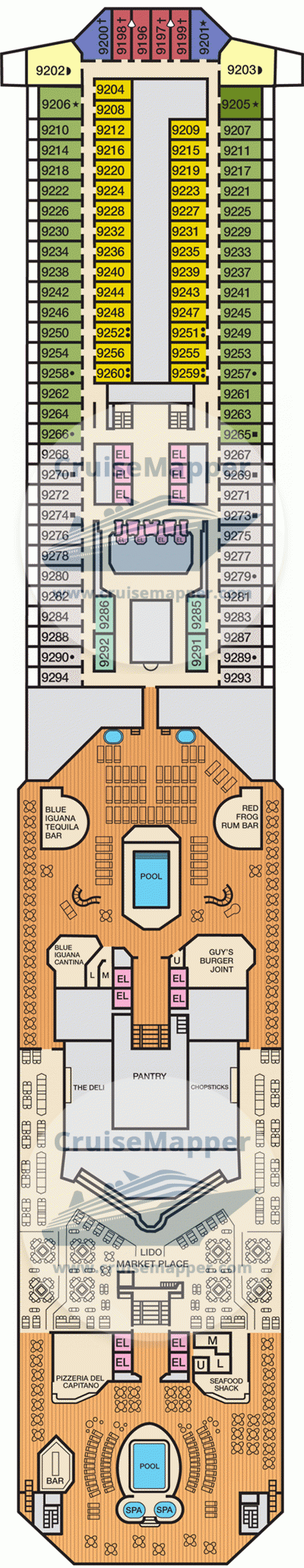 Carnival Sunrise Deck 09 - Lido-Pools-Cabins