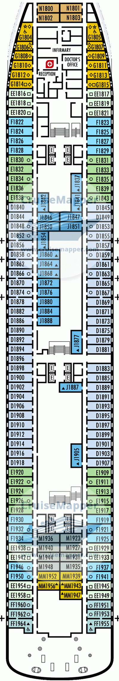 ms Zaandam Deck 01 - Dolphin-Cabins-Hospital