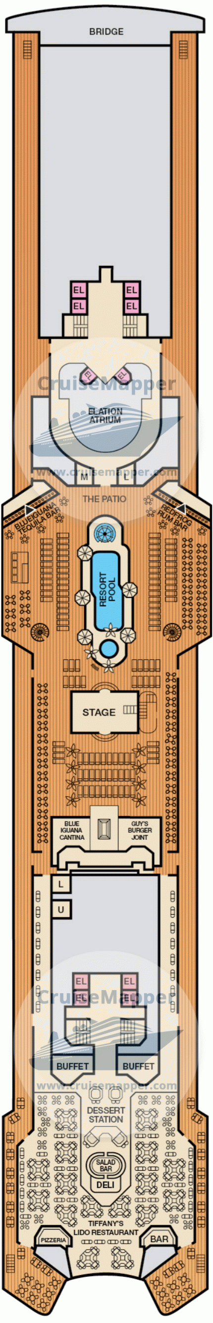 Carnival Elation Deck 10 - Lido-Pool-Bridge
