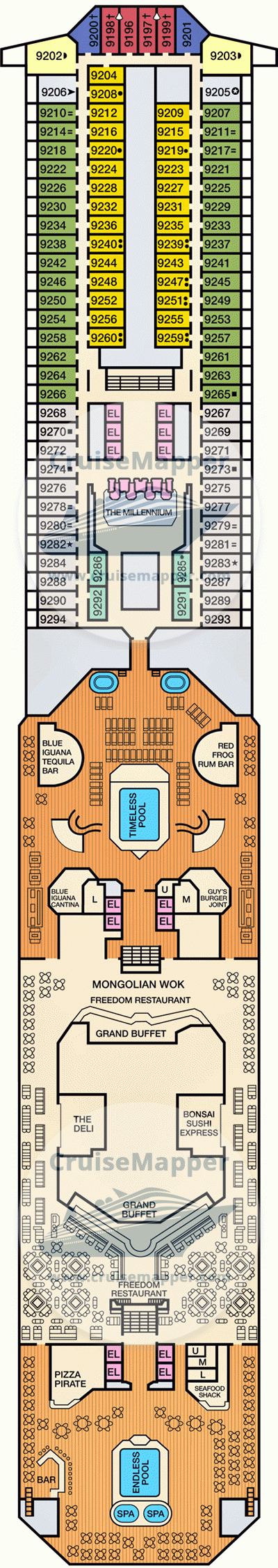 Carnival Freedom Deck 09 - Lido-Pools-Cabins