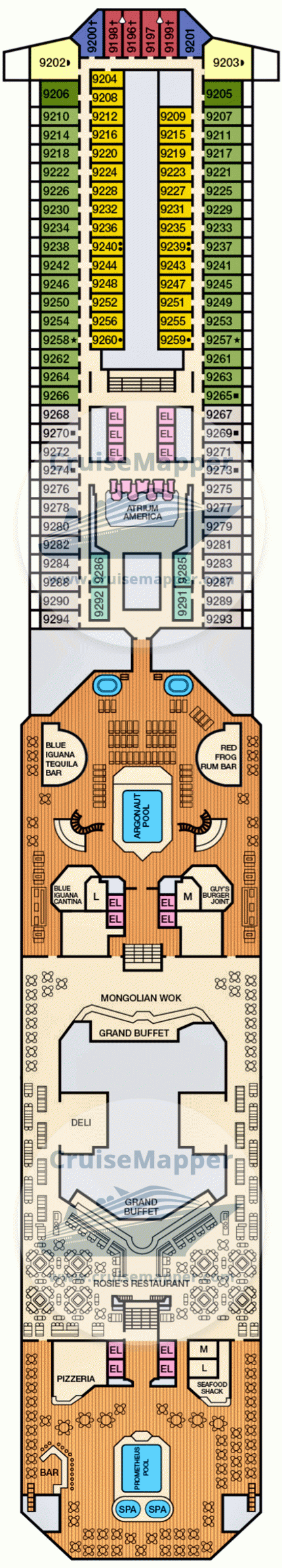 Carnival Valor Deck 09 - Lido-Pools-Cabins