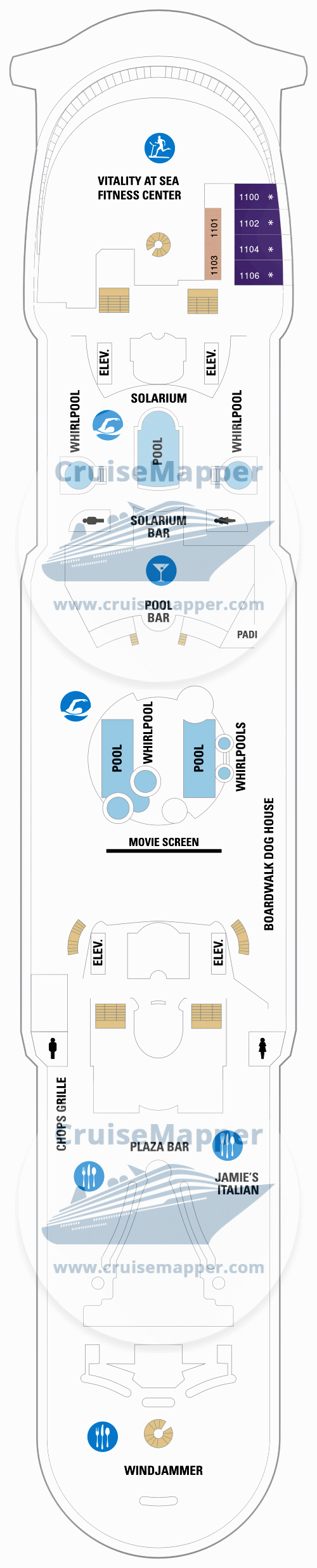 Mariner Of The Seas deck 11 plan | CruiseMapper