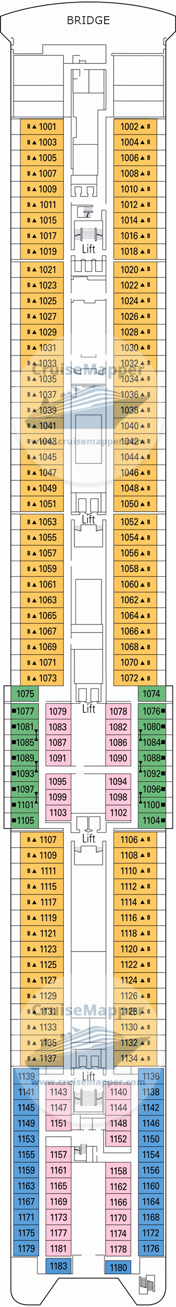 MSC Sinfonia Deck 10 - Sibelius-Cabins-Bridge