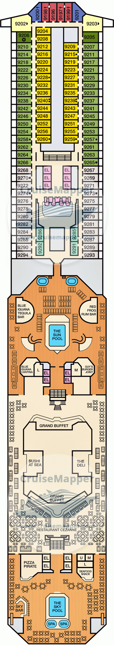 Carnival Conquest Deck 09 - Lido-Pools-Cabins