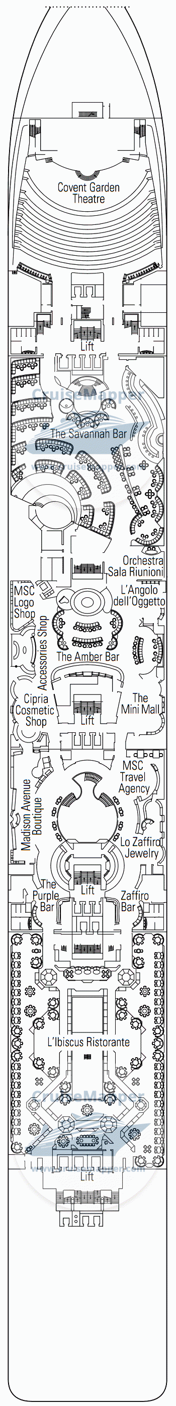 MSC Orchestra Deck 06 - Violino-Dining-Lounge-Shops