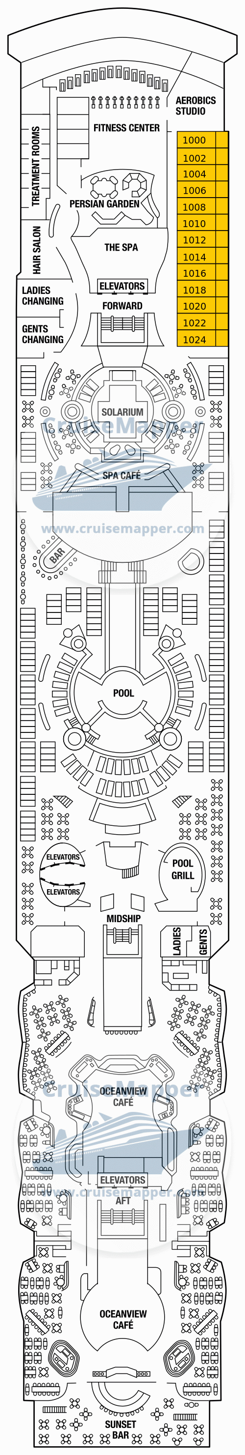 Celebrity Millennium Deck 10 - Resort-Cabins-Spa-Pools