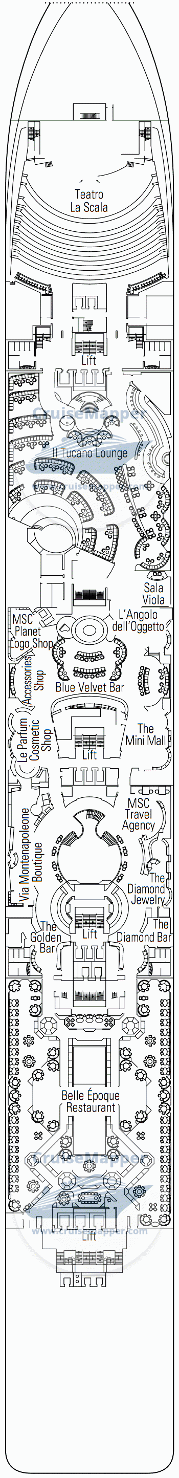 MSC Musica Deck 06 - Brillante-Dining-Lounge-Shops