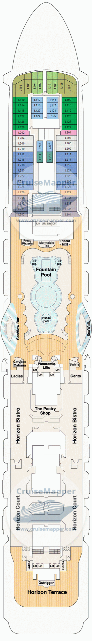 Royal Princess Deck 16 - Lido-Pools-Cabins