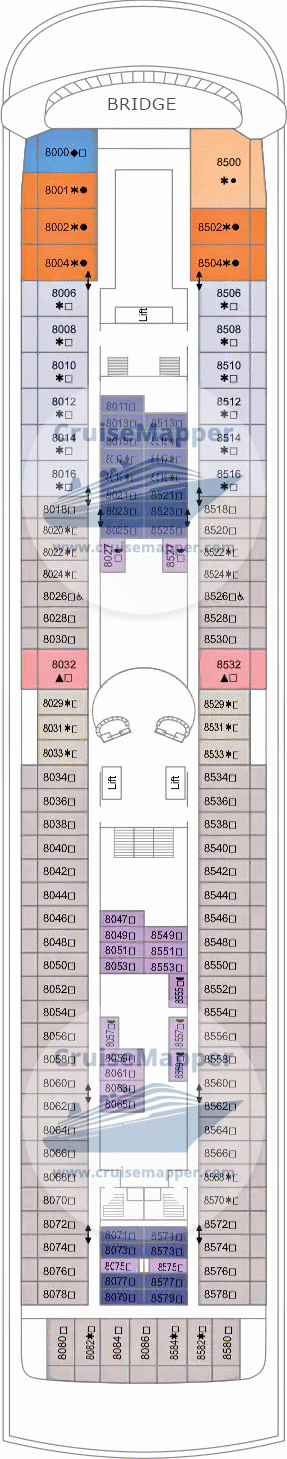 Marella Discovery 2 Deck 08 - Cabins-Bridge