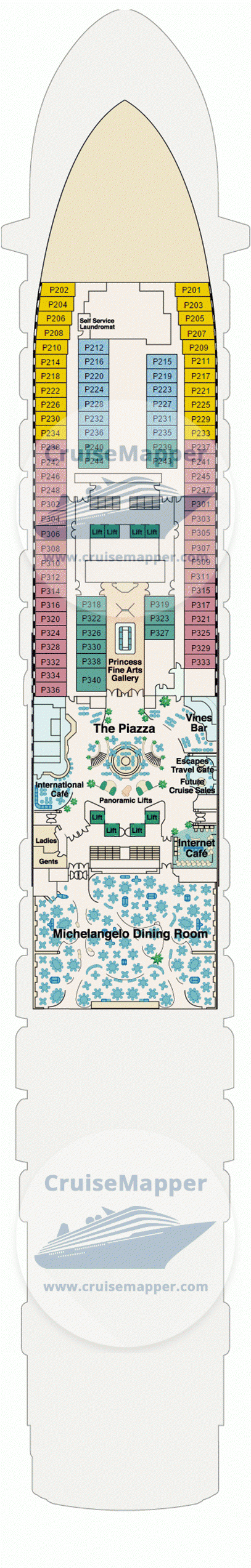 Emerald Princess Deck 05 - Plaza-Cabins-Dining-Lobby