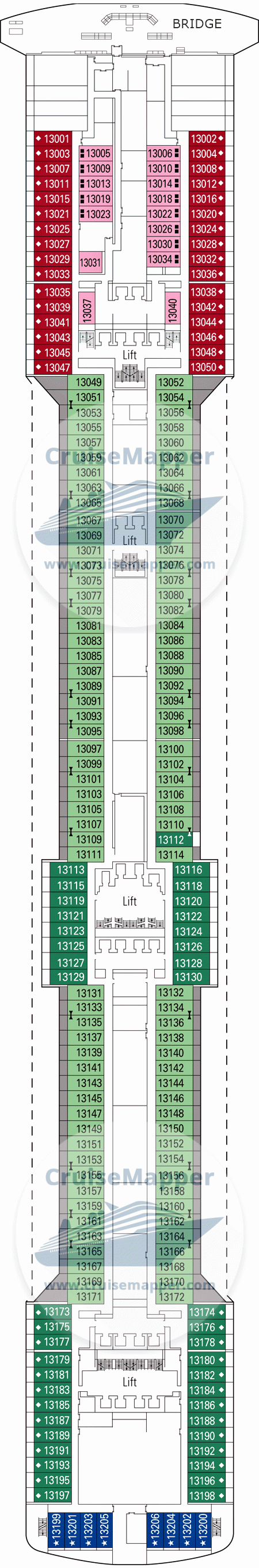 MSC Splendida Deck 13 - Piero Della Francesca-Cabins-Bridge