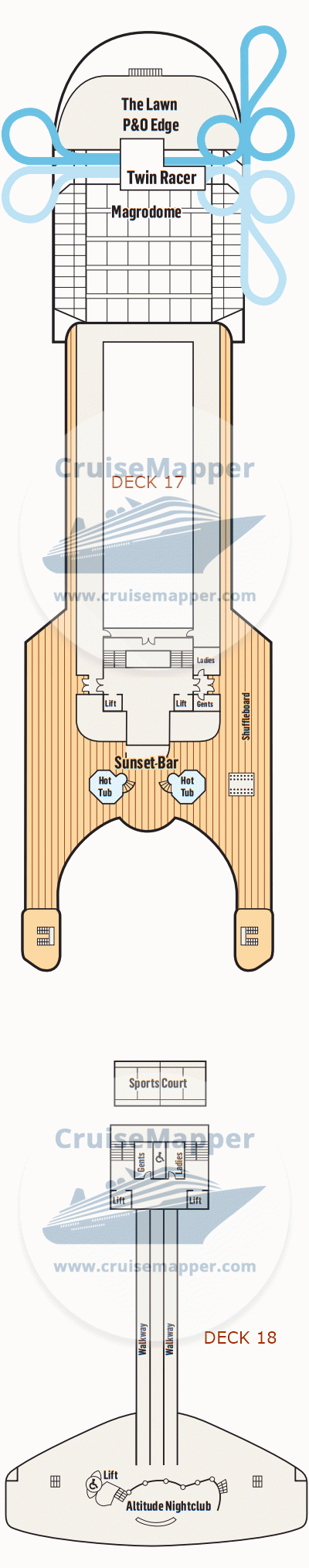 Pacific Adventure Deck 17 - P&O Edge-Waterslide-Sports-Nightclub