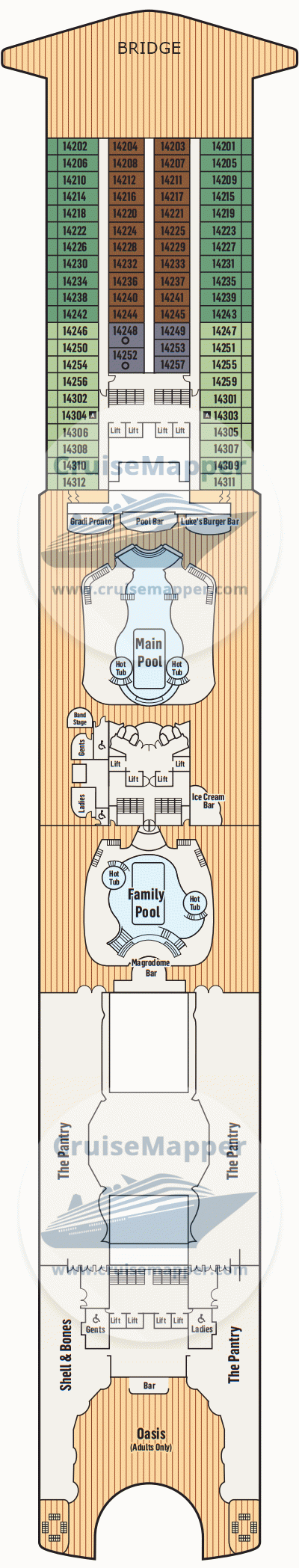 Pacific Adventure Deck 14 - Cabins-Lido-Pools-Adults-Bridge