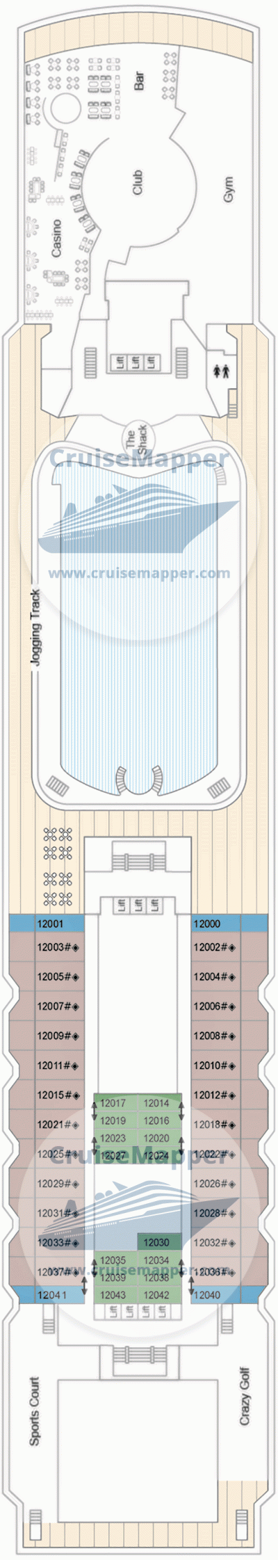 Marella Voyager Deck 12 - Cabins-Casino-Sports-Teens