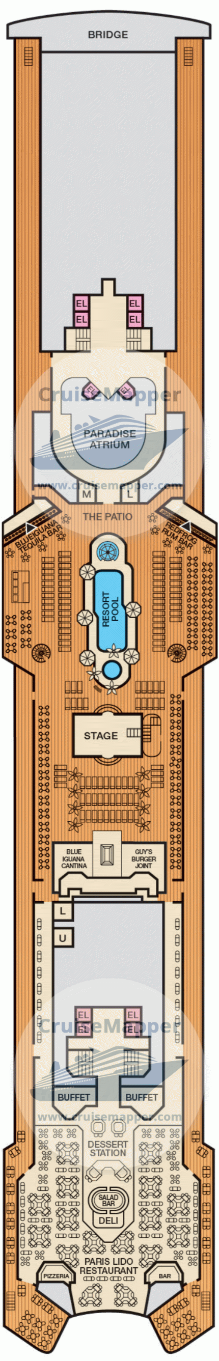 Carnival Paradise Deck 10 - Lido-Pool-Bridge