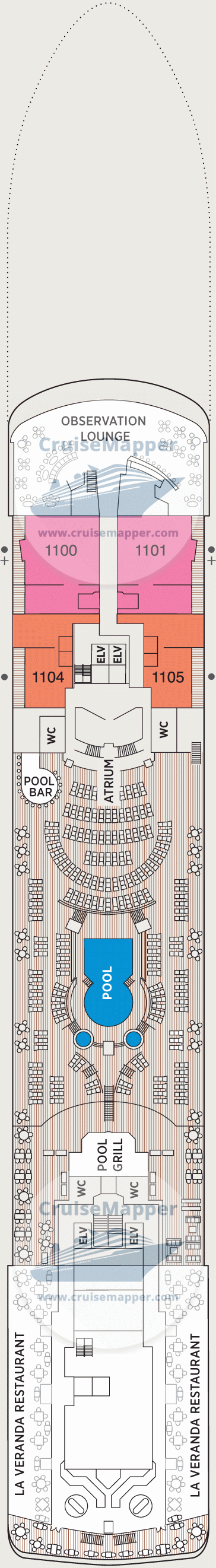 Seven Seas Voyager Deck 11 - Sundeck-Lido-Pools-Cabins