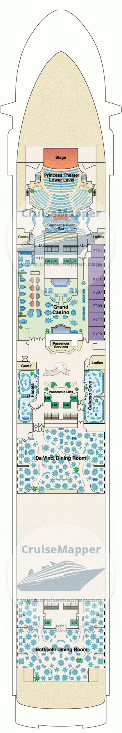 Grand Princess Deck 06 - Fiesta-Cabins-Dining-Casino-Shops