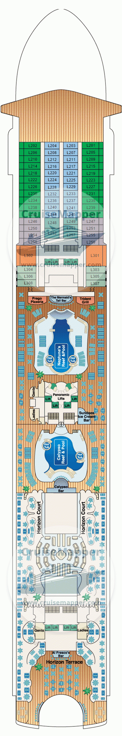 Grand Princess Deck 14 - Lido-Pools-Cabins