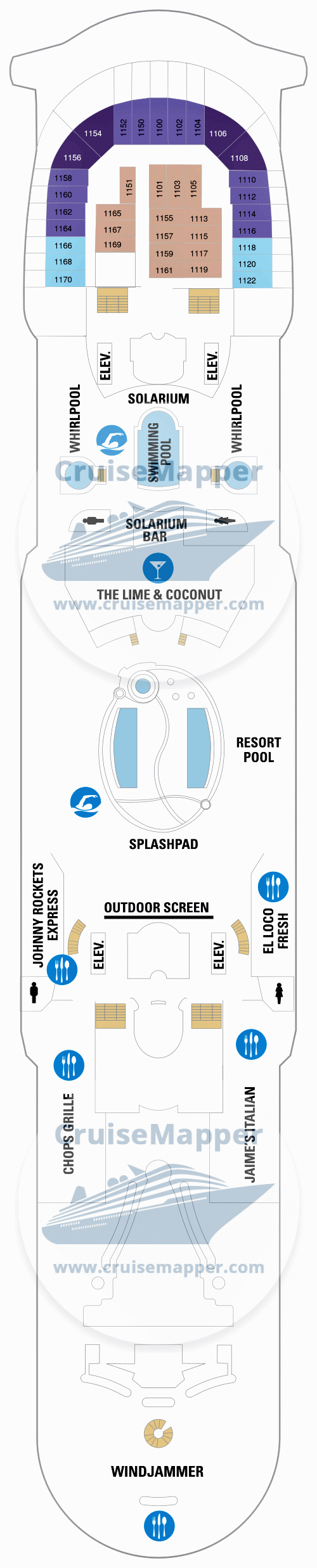 Navigator Of The Seas deck 11 plan | CruiseMapper