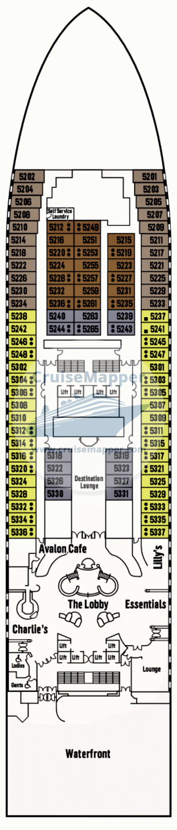 Pacific Encounter Deck 05 - Cabins-Dining1-Shops1