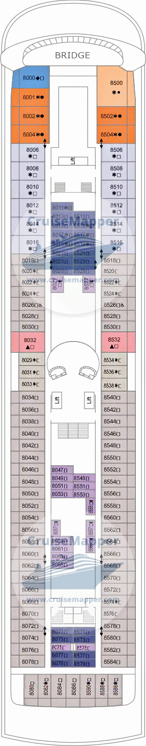 Marella Discovery Deck 08 - Cabins-Bridge