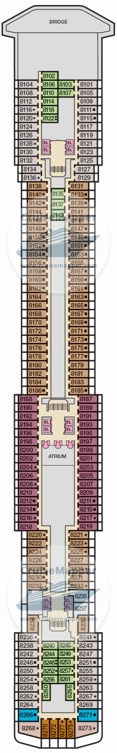 Carnival Miracle Deck 08 - Panorama-Cabins-Bridge