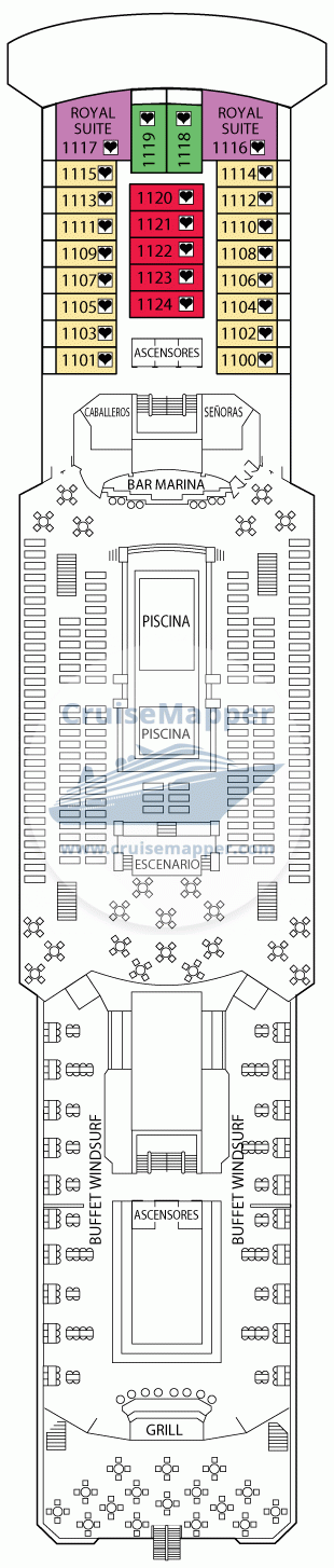 Pullmantur Zenith Deck 11 - Marina-Lido-Pools-Cabins